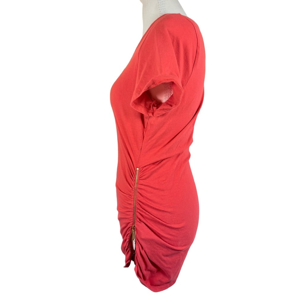 Michael Kors Dress Womens S Coral Ruched Side Zip Short Sleeve Stretch Bodycon - Picture 4 of 15